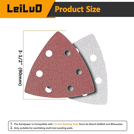 LEILUO 120 Pcs 90MM Oscillating Multi Tool Sandpaper Accessories Fits 3-1/2 Inch Pads Compatible with DeWalt Bosch Milwaukee and More