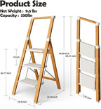 Taranta 3 Step Ladder, Portable Folding Ladder with Wide Pedal, Lightweight Aluminum Step Stool with Convenient Handgrip, 330 lbs Capacity Stepladder for Home, Office - White Woodgrain