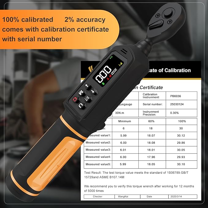 Digital Torque Wrench 1/4 Drive, 1.1-22.1 Ft-lbs/1.5-30Nm Range, Electric Torque Wrench with Dual Direction Ratchet, ±1% Accuracy with Vibration, Buzzer and LED Alert