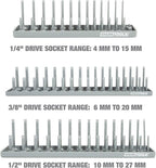 OEMTOOLS 22413 6 Piece SAE and Metric Socket Tray Set, SAE and Metric Socket Storage for Sizes 1/4", 3/8”, and 1/2" Drive, Socket Holders and Socket Organizer Tray for Toolbox, Red/Grey