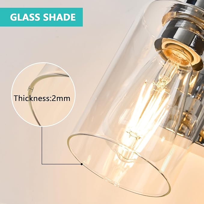 2-Light Bathroom Light Fixtures Modern Chrome Vanity Lights for Bathroom Lighting Fixtures Over Mirror with Clear Glass Shade for Cabinet Mirror Bedroom Hallway