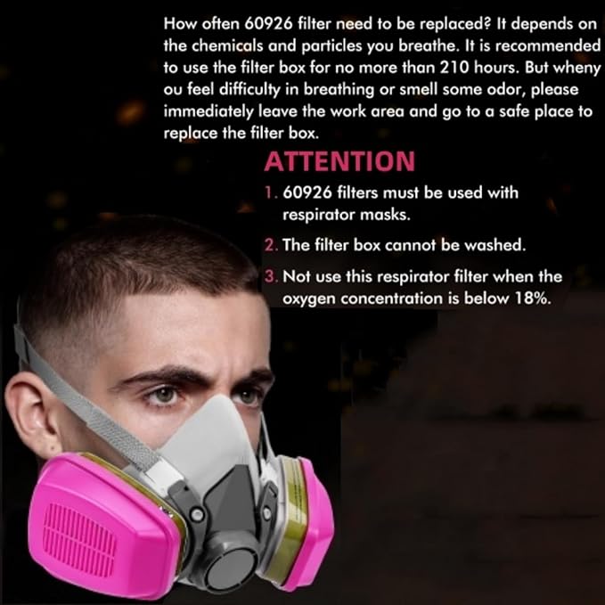 60926 Filters, Respirator Filter 60926 Cartridges Against Organic Vapors, Acid Gases, Ammonia Methylamine, Formaldehyde, Particulate Used in 6200 6502 7502 6800 Series Respirator Mask