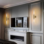 Gold Knurled Texture Wall Sconces 24" Modern Cylinder Bathroom Vanity Lights Fixtures with Clear Striped Glass Shade 2-Lights Indoor Wall Lighting for Living Room Bedroom Kitchen