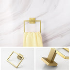 LANC Hand Towel Rings for Bathroom Wall Mount Brushed Gold Square Hand Towel Holder for Bath Kitchen Lavatory SUS304 Stainless Steel Contemporary Style Shower Towel Towel Racks Hanger, A8896BG
