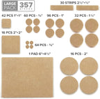 X-Protector 357 pcs Beige Felt Furniture Pads - Huge Quantity of Hardwood Floor Protectors with Many Big Sizes - Protect Any Type of Hard Floor