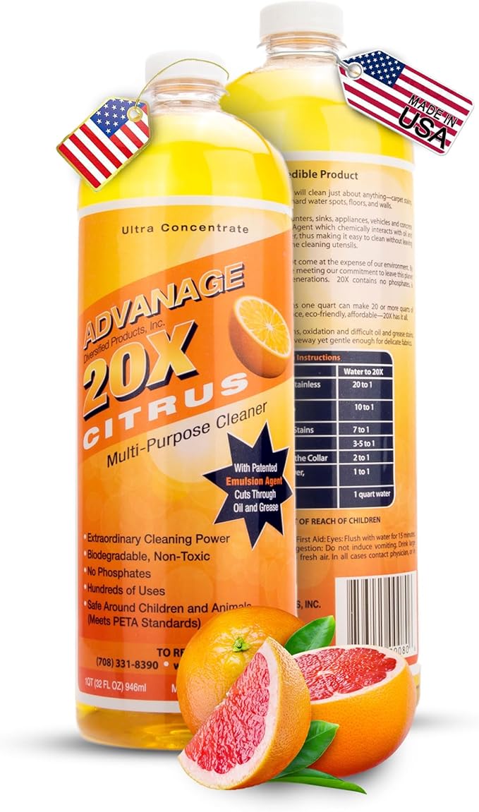 All Purpose Cleaner Concentrate - Advanage 20X The Wonder Cleaner Citrus for All Surfaces Around Bathroom, Kitchen, Oil and Grease | Multi Purpose Cleaner for Household Cleaning Solution | 32 Fl Oz