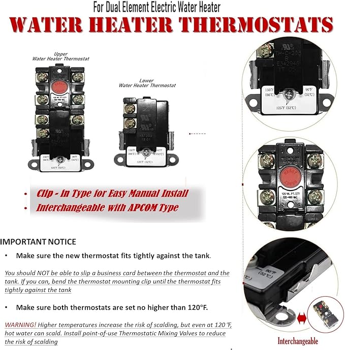 EWH-03 Electric Water Heater Tune-Up Kit with Element Wrench, Includes Upper & Lower Heater Thermostat, 2x Heater Elements - 4500W 240V (3500W@208V), 1 x Element Wrench, Water Heater Replacement Parts