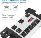 CCCEI Heavy Duty Power Strip with USB, Workshop 8 Outlet Surge Protector 2700 Joules, Industrial Metal 15Amp Power Strip, 4 FT Extension Cord and Wide Spaced Grey.