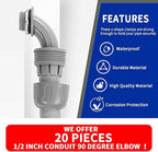 (20 Pack) Yariwiz 1/2 Plastic Liquid Tight Conduit 90 Degree Elbow