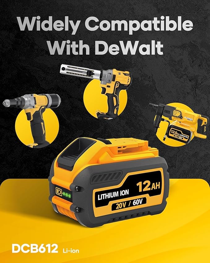 60V Battery 12ah Replacement for Dewalt Batteries 60 Volt DCB606 DCB609 DCB612 2 Pack, Compatible with Dewalt 20V 60V Cordless Power Tools