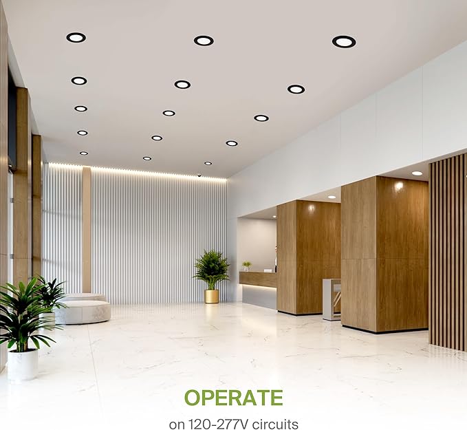 ASD Recessed Lighting 4 Inch, Round Commercial LED Downlight, Mini Panel Baffle Trim, 12W 120-277V, 5 CCT 2700K-5000K, Dimmable LED Ceiling Light Fixture, Black, ETL, 6 Pack