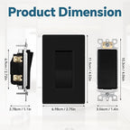 ThunderWay Matte Black Single Pole Decorator Light Switch with Screwless Wall Plate, 15 A 120/277 V, ON/Off Rocker Paddle Interrupter, Self-Grounding, Residential Grade,UL Listed (10 Pack)