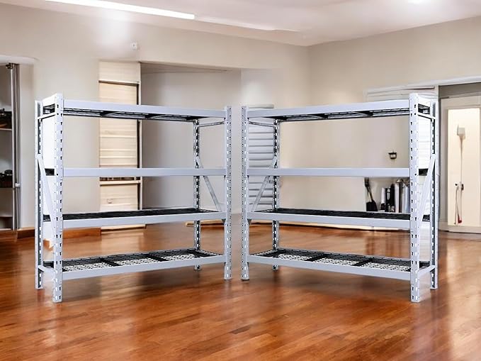 Heavy Duty Member Mark 4-Shelf Industrial Storage Rack, 77" W x 24" D x 72" H (Granite, 2 Pack)