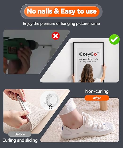 Strong Heavy Duty Double Sided Tape, 1" x 16.7FT Extra Large Clear & Tough Removable Nano Adhesive Tape for Wall Hanging Strip Poster Deco Rug (1/16" Thick)