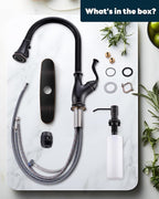 APPASO Oil Rubbed Bronze Kitchen Faucet with Soap Dispenser, Stainless Steel Kitchen Faucet with Pull Down Sprayer 3-Function High Arc Single Handle Bronze Kitchen Sink Faucet