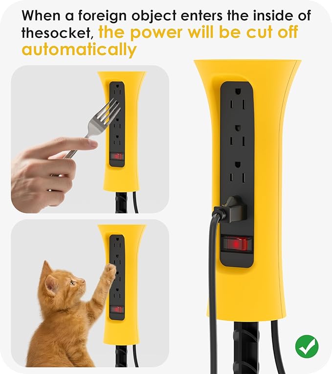 CCCEI Outdoor Power Strip Weatherproof with Stake, Waterproof Extension Cord with Multiple Outlets, Christmas Exterior Garden Decor, Yard, Camping, 4 Plugs, Surge Protector 6FT, Yellow.