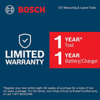 BOSCH GLL330-42CGL 12V Max 360⁰ Bluetooth Connected Green-Beam Three-Plane Laser Kit - Includes 12V Battery, Charger, Mount, Clip, Target Plate, Case