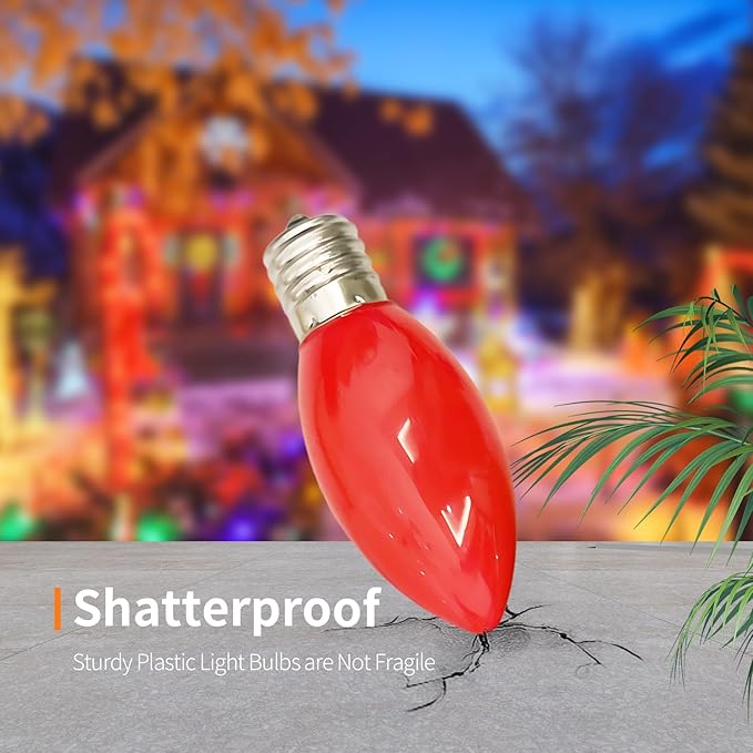 C7 LED Replacement Bulbs, 25 Pack Multicolor Christmas Light Bulbs for Outdoor String Lights, Patio Xmas Tree Holiday Party Wedding Prom Decor, E12 Candelabra Base