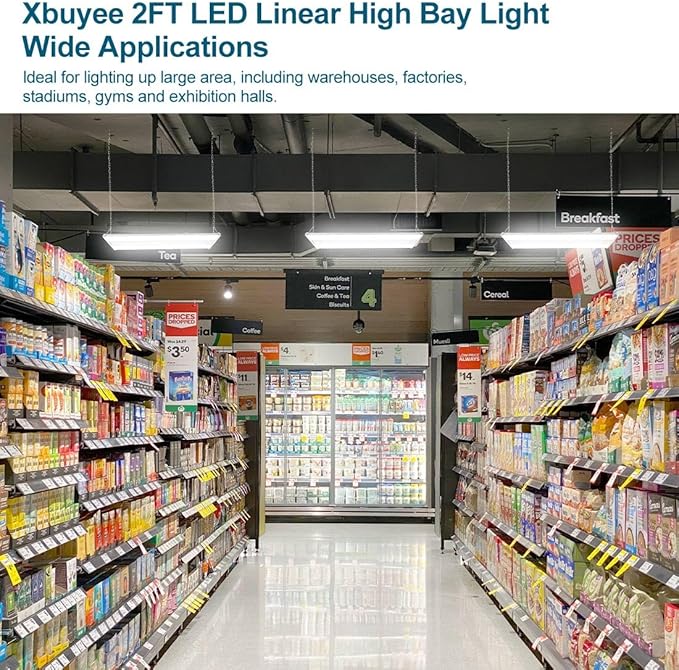 (2 Pack) LED high Bay Shop Light 220W 30800 Lumens 5000K 100-277V Dimmable, Commercial Linear Bay Lights for Warehouse Workshop Supermarket Stadium, Power Tunable 220W/165W/110W, 2FT