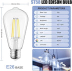 Brightown 6 Pack LED Edison Bulbs, 6W, Equivalent 60W, High Bright 5000K White,750 Lumens, Non-Dimmable, E26 Medium Base ST58 Antique Filament Bulbs with 83+ CRI for Ceiling Fan Bathroom Porch