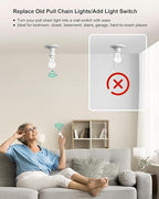Remote Control Light Bulb Socket, Decorator Rocker Wall Switch, 200FT Range Wireless Light Switch for Pull Chain Light Fixture, E26 E27 Lamp Socket, No Wiring Needed, FCC Listed