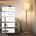 Metal Brown Floor Lamp for Living Room, Adjustable Height Standing Lamp, Pole Light for Bedroom, with Linen Shade and Metal Base, Pull Chain Switch, 3-Way 8W LED Bulb Included