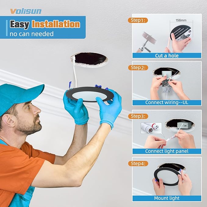 VOLISUN 24 Pack 6 inch Recessed Lighting, 5CCT LED Recessed Light Black, 2700K-5000K Selectable, 13W Eqv 120W, 1080LM Dimmable Canless Wafer Downlight, LED Ceiling Light ETL Certificated