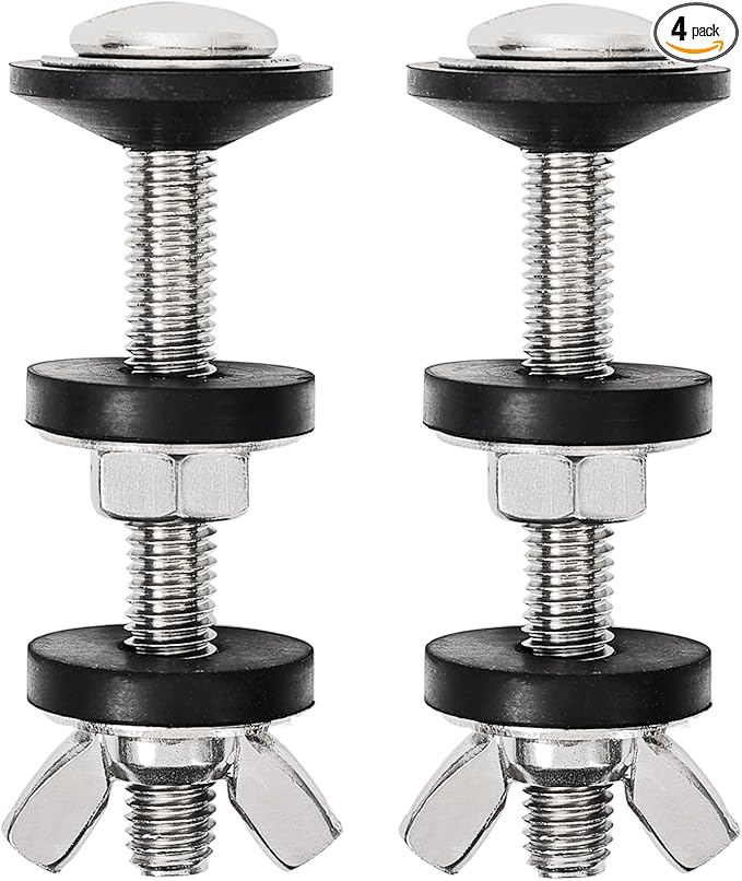 4PCS M8 Universal Toilet Tank to Bowl Bolts Kit, Heavy Duty Toilet Tank Bolts and Washers, 304 Stainless Steel Toilet Seat Bolts Kit, with Extra Long Nut Easy to Install (ΦM8, 4)