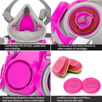 RANKSING Respirator Mask with Filters and Glasses to Against Dust Gases Fumes in Painting Spraying Sanding Orange/Pink