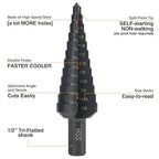 HSS 1/4-7/8 Inch High Speed Steel Step Drill bits, Doubles Flutes Unibit for Hole Drilling in Iron, Copper, Aluminum, Wood, Plastic