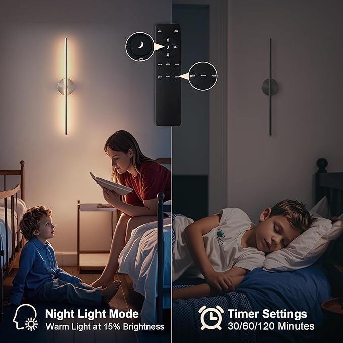 Removable Battery Operated Wall Sconces with Remote Control 350°Rotate LED Wireless Wall Lights with 3 Color Temperatures & Dimming for Bedroom, Hallway,28.3 Inch (2 Pack)