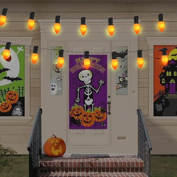 C9 Orange Light Bulb, 25 Pack Incandescent Halloween Light Bulbs for C9 Outdoor String Lights, Christmas Tree Decor, Halloween String Lighting, C9/E17 Candelabra Base, 7 Watt