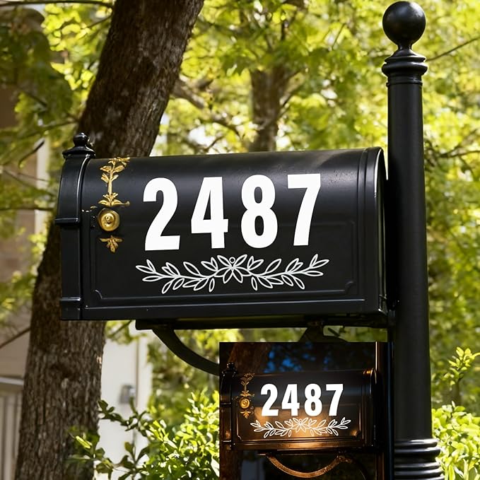 Reflective Mailbox Numbers 4 Inch (0-9) for Outside House Address Number Stickers for Mail Box White Self-Adhesive Stickers-Waterproof and UV Resistant Signs, Door, Address Farmhouse Decor(6 Sets)