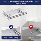 Brushed Nickel Toilet Paper Holder, Adhesive or Screw Toilet Roll Holder Wall Mount, SUS304 Stainless Steel Double Post Pivoting Toilet Roll Holder for Bathroom, Kitchen, Washroom