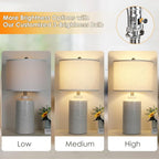 24.5" White Ceramic Table Lamp 3-Way Dimmable Nightstand with White Linen Shade Bedside Lamp for Bedrooms & Living Room Office Reading(Bulb Included)