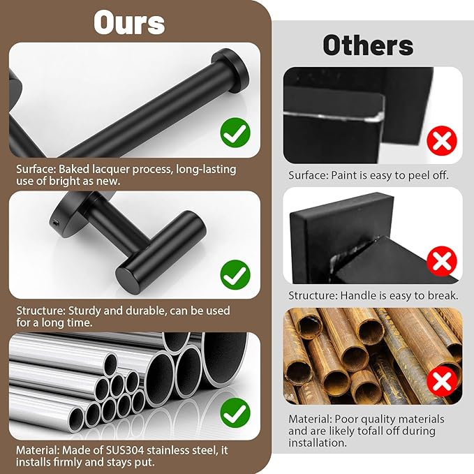 Matte Black Towel Bar Set 10 Pieces Bathroom Hardware Accessories Set Towel Rack Set for Bathroom SUS304 Stainless Steel Toilet Paper Holder Wall Mounted, 23.6 Inch