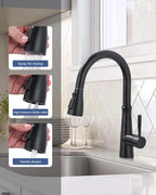 Metal Kitchen Faucet Head Replacement: 3-Function Pull Down Spray Nozzle with 9 Adapters, Sink Sprayer Replacement Compatible with Moen, Delta, American Standard Faucets, Matte Black