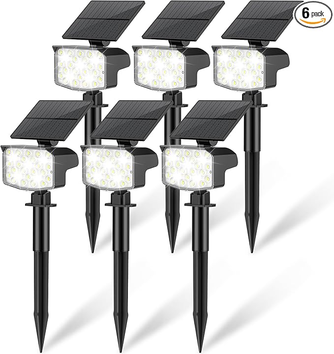 Solar Spot Lights Outdoor Waterproof Adjustable Solar Powered Landscape Lights for Yard 3 Long Time Lighting Modes Spotlights for Pathway Garden Outside Wall Pool Porch- 6 Pack, Cool White