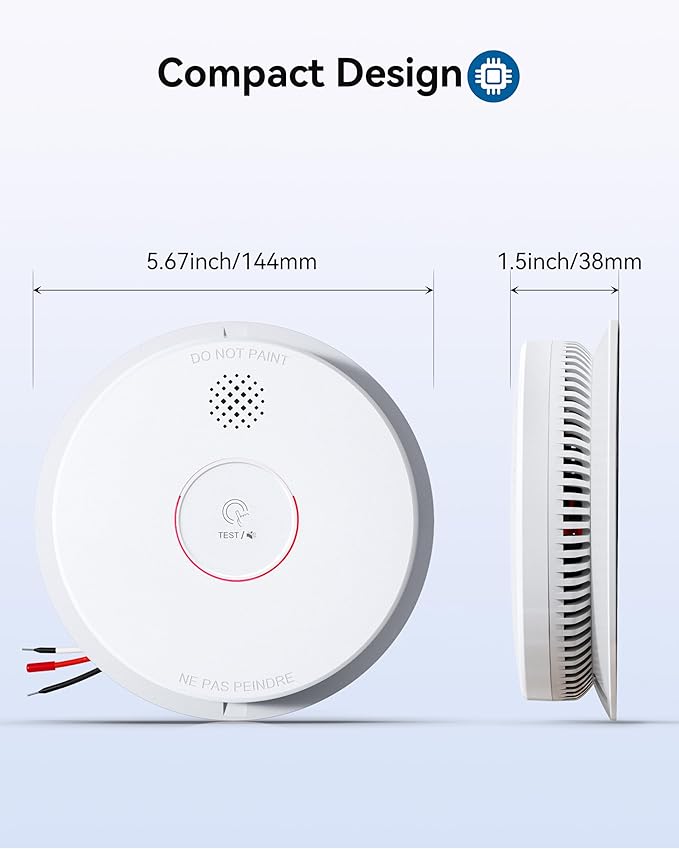 SITERWELL Smoke Detector, Hardwired Interconnected Smoke Detector, Photoelectric Smoke Alarm with 9V Backup Battery, Fire Alarm with Test/Silence Button, UL217-10th Listed, GS562A, 2 Packs