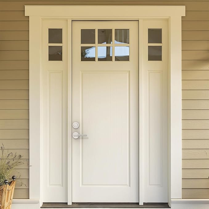 Amerdeco Front Door Lock Set with Double Cylinder Deadbolt, Exterior Entry Door Lever, Heavy Duty Entry Door Locksets for Left or Right Hand Exterior Door（Satin Nickel 1 Pack）