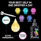 Hydrolyzed Liquid Collagen Peptides and Biotin - Hair Skin and Nails Collagen and Biotin Drops Supplement - Collagen Liquid for Women and Men - Lemon Collagen Type 1 and 3 Biotin Drop - 60ml