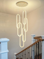 Flashing God Modern Chandelier,Gold Chandeliers 6 Ring Led Foyer Chandeliers,Larger High Ceiling Chandelier for Living Room,Rectangle Chandelier for Entryway Staircase