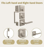 Mega Handles - TOBELLE Silver Entry Door Handleset - Single Cylinder Handleset with Lever for Entrance and Front Doors - Modern Door Handles for Left and Right-Handed Doors - Straight Handle