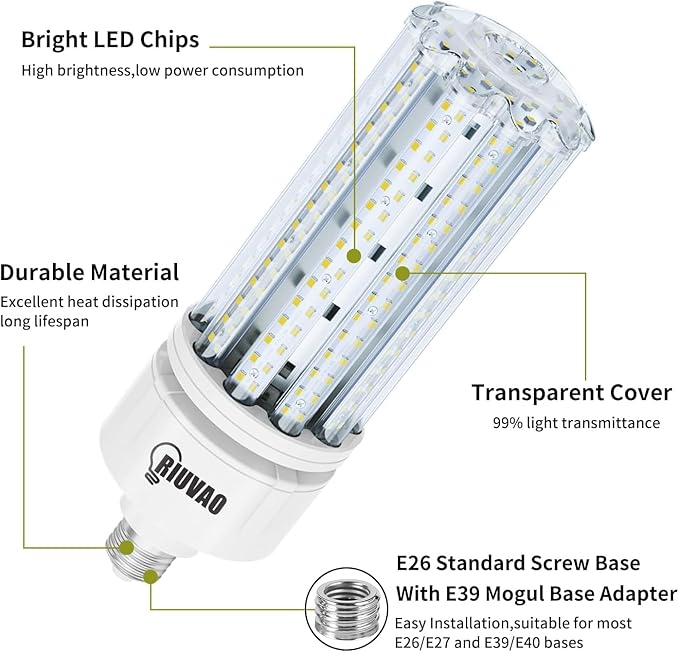 LED Corn Light Bulb 100W Super Bright 15000Lm 5000k E26 /E39 Led Corn Bulb, 1000W Equivalent CFL Metal Halogen HID Led Bulb for Outdoor Indoor Area Garage Basement Warehouse