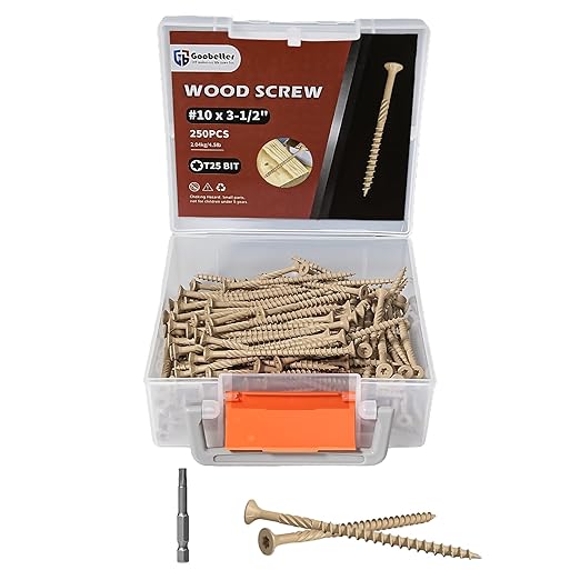 Wood Screws Deck Screws #10x3-1/2, 250 Pcs Torx Structural Screws, Construction Exterior Wood Screws, Timber Screws for Fence Log Landscaping Wood, T25 Bit Included, Yellow