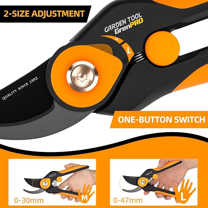 Bypass Pruning Shears 8.6", Heavy Duty Garden Clippers Handheld Cuts 1.38" Hardwood, Sharp SK5 Titanium Blades for Rust-Proof & Non-Stick, Ergonomic Garden Scissors for Plant Flower