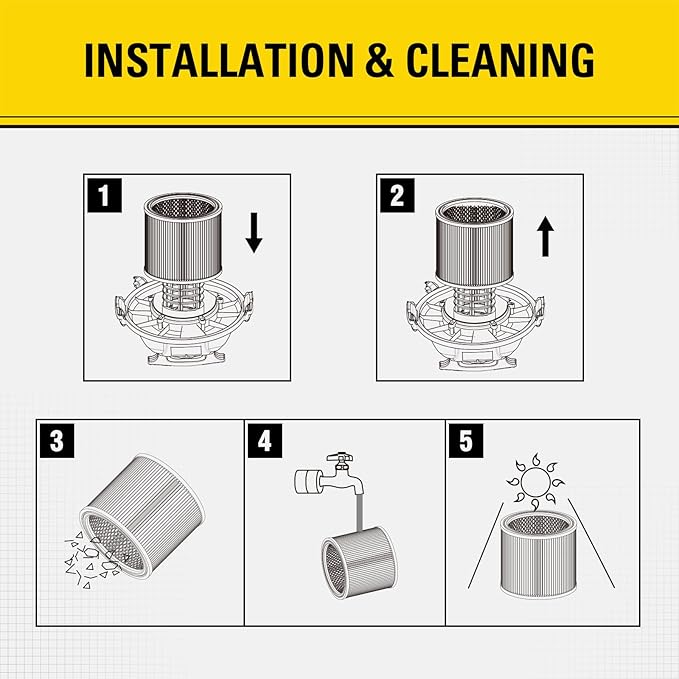 Stanley 08-2566H HEPA Cartridge Filter – Fits Most 5–18 Gallon Wet/Dry Vacuums – High Efficiency, Washable & Reusable Replacement Filter