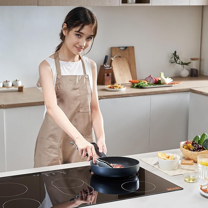 VEVOR Electric Cooktop, 36 inch 5 Burners Built-in Electric Stove Top, 8600W Ceramic Top Radiant Cooktop with Glass Panel, Touch Control, Timer, Child Lock, 9 Heat Level, 220-240V, Hard Wire (No Plug)