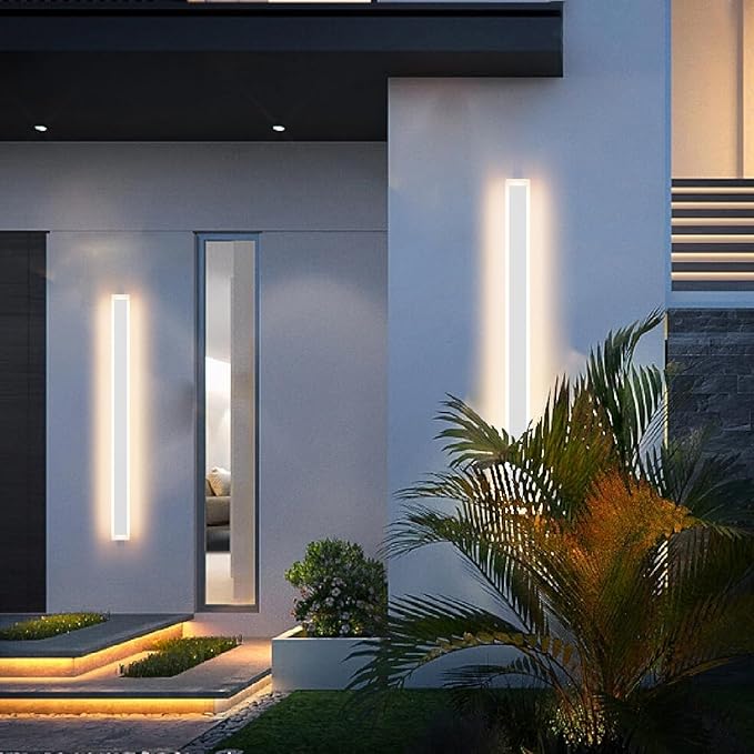 Outdoor Lights 2 Pack,Modern Outdoor Wall Light Fixture Long Strip White LED Wall Sconces IP65 Anti Rust Warm Light 3000K Exterior Wall Mount Lights for Entrance, Hallway, Garage, Porch