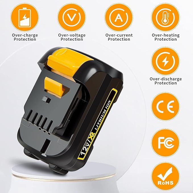 12V DCB120 2.0Ah Battery Replacement for DeWalt 12v Max Battery DCB120 DCB121 DCB123 DCB122 DCB124 DCB125 DCB127,Compatible with DeWalt 12V power Tools , Lightweight Lithium UL Certified (2-Pack)